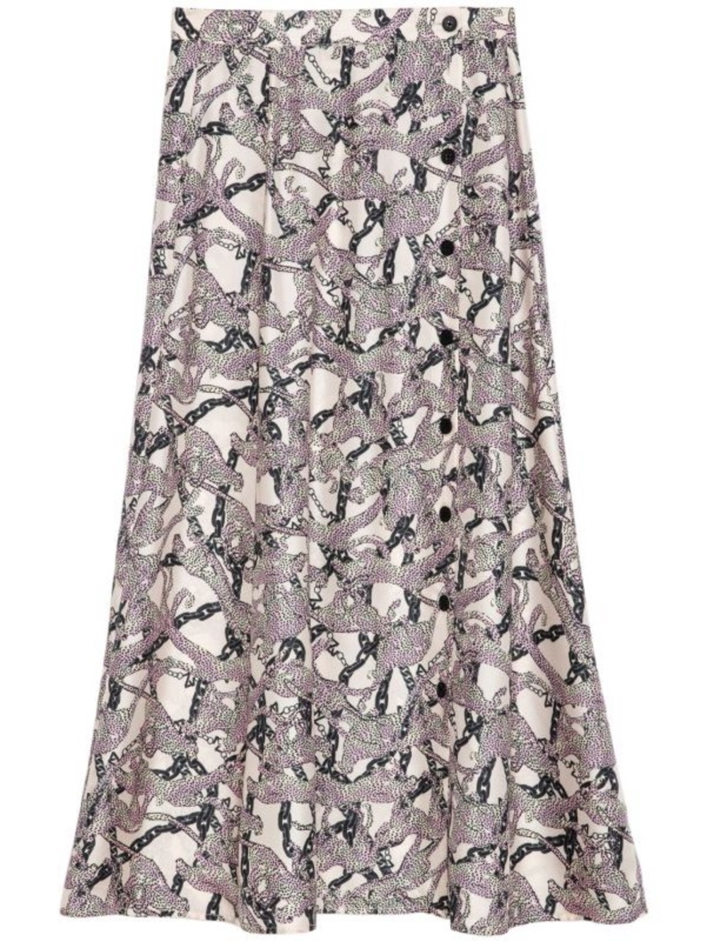 Zadig & Voltaire Beige Midi Skirt with Black and Pink Leopard & Chain Print